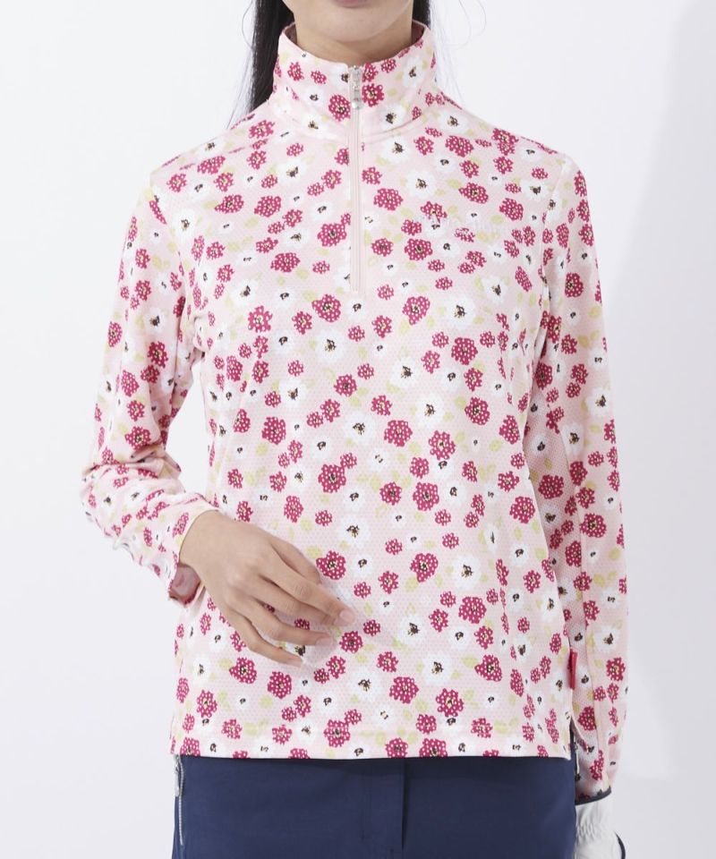 marie claire<br>レディース 袖下メッシュ花柄長袖シャツ｜吸水速乾 / UV遮蔽率90％以上