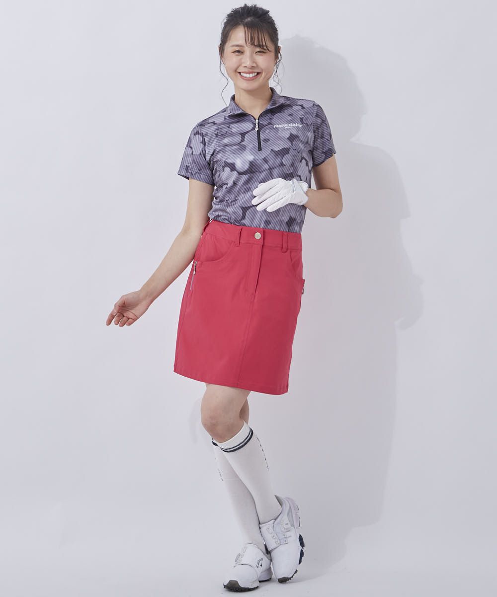 marie claire レディース ジップハイネック半袖シャツ｜吸水速乾