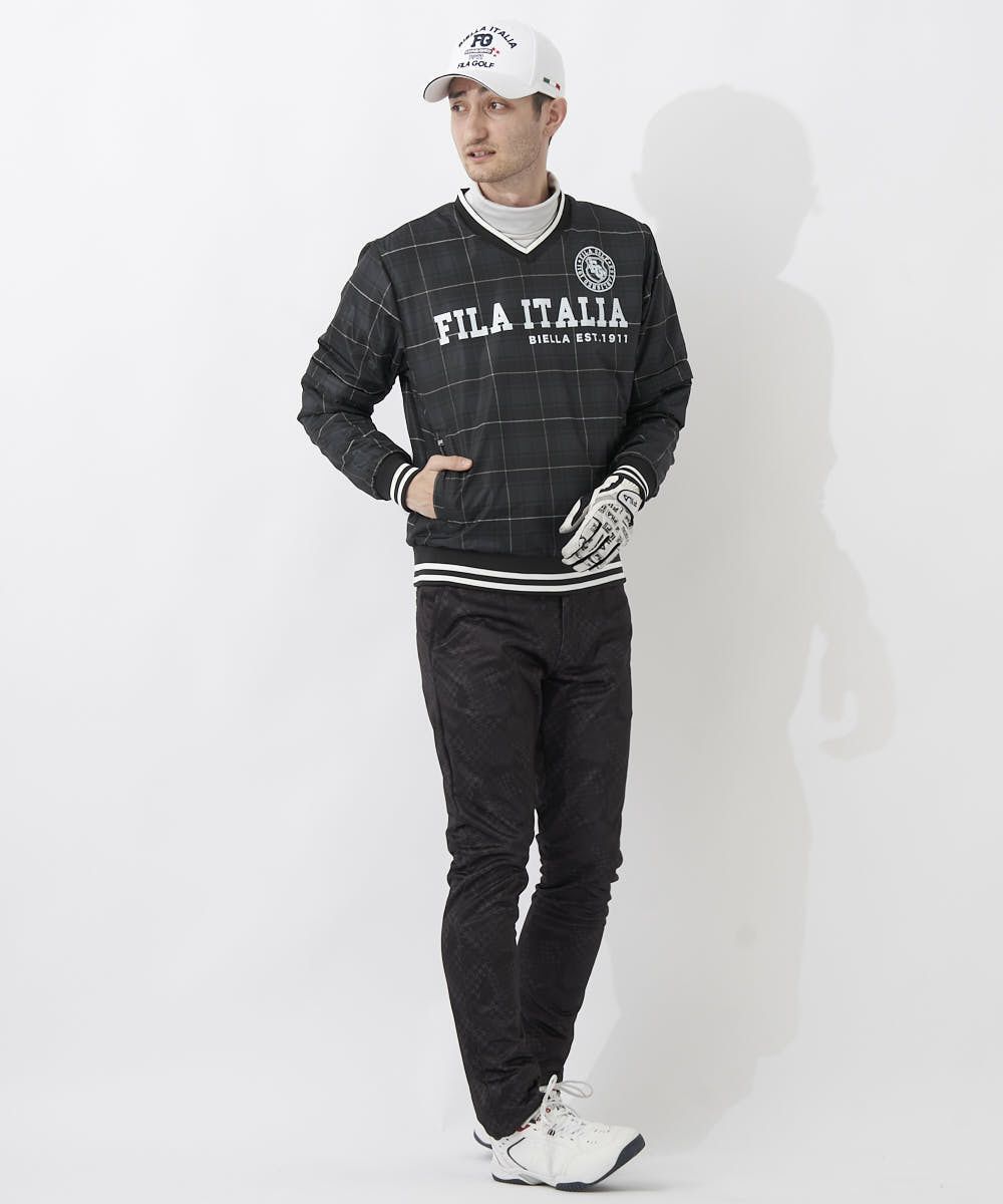FILA GOLFメンズ 中綿Vネックプルオーバー 袖脱着｜撥水加工 / 蓄熱