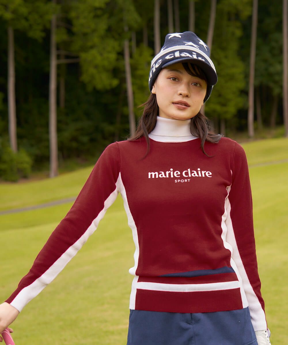 セール マリクレールスポール レディース タートルネックセーター 731703 大きいサイズ有 marie claire SPORT ボーダー柄