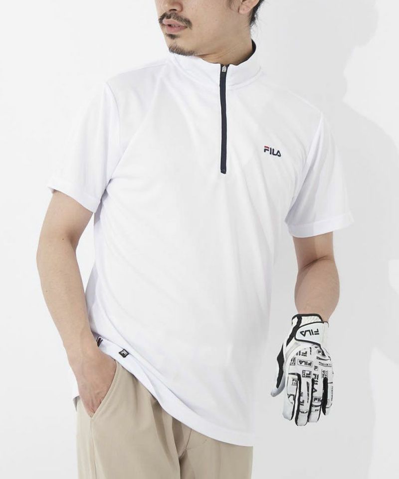 FILA GOLF<br>メンズ ジップアップ半袖シャツ無地
