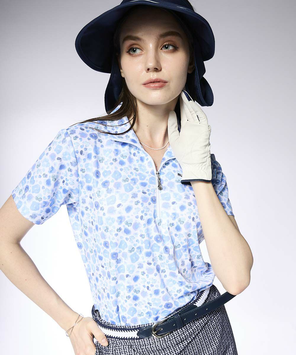 marie claireレディース 花柄半袖ハイネックシャツ｜吸汗速乾