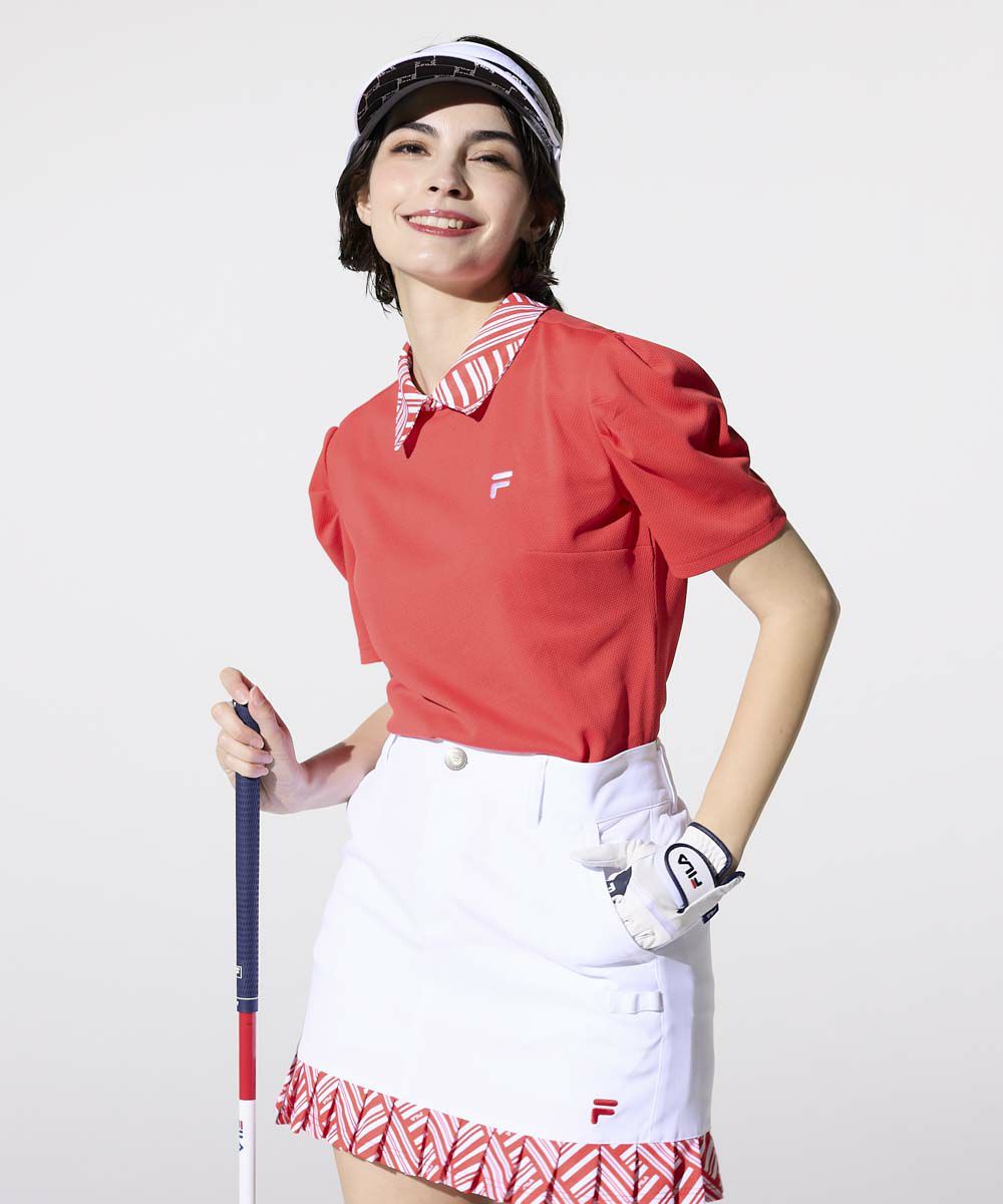 FILA GOLFレディース ストライプ衿半袖シャツ【セットアップ可