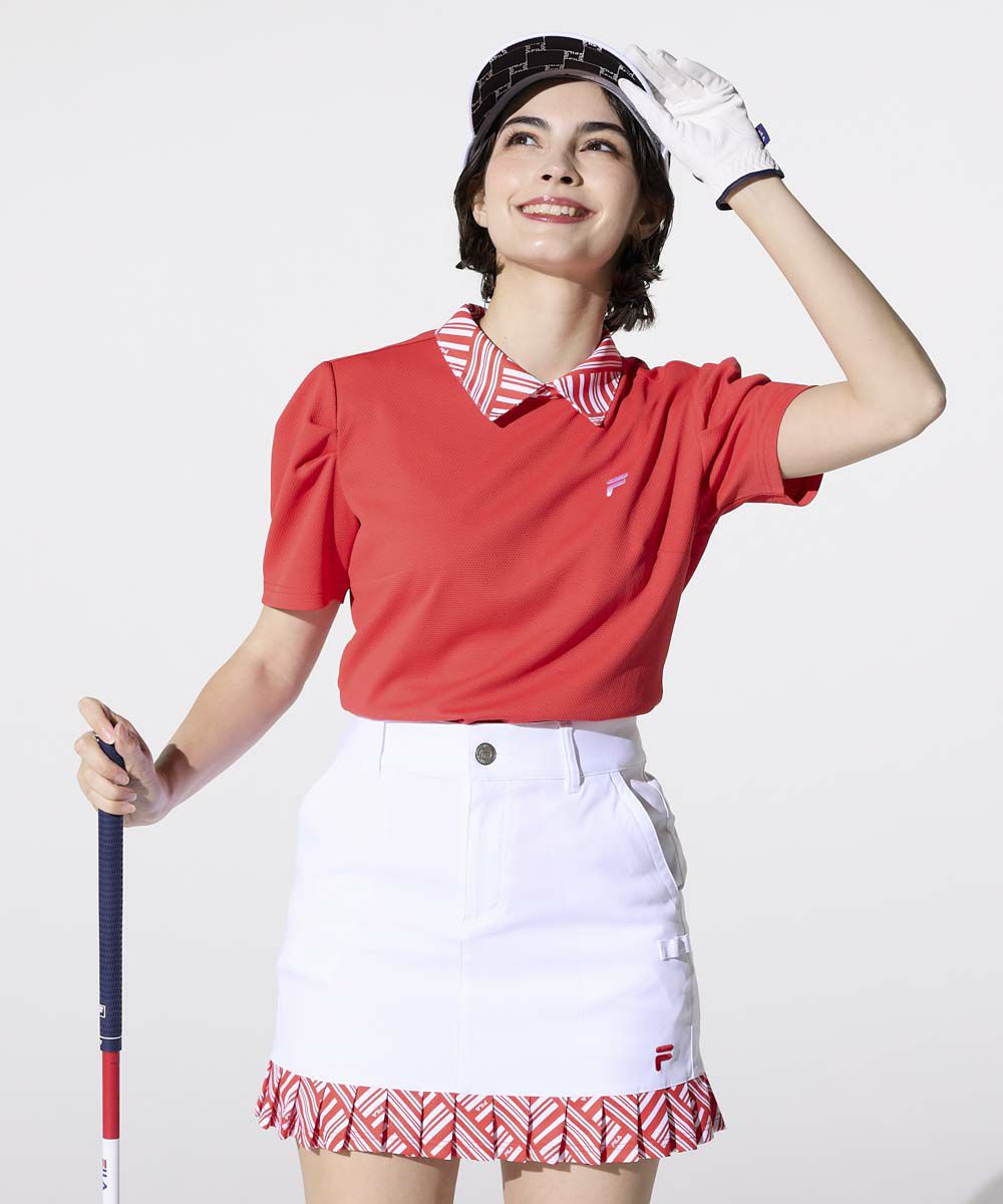 FILA GOLFレディース ストライプ衿半袖シャツ【セットアップ可