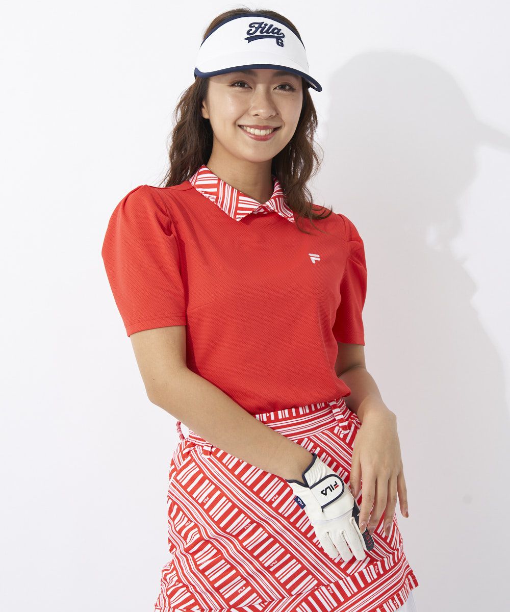 FILA GOLFレディース ストライプ衿半袖シャツ【セットアップ可