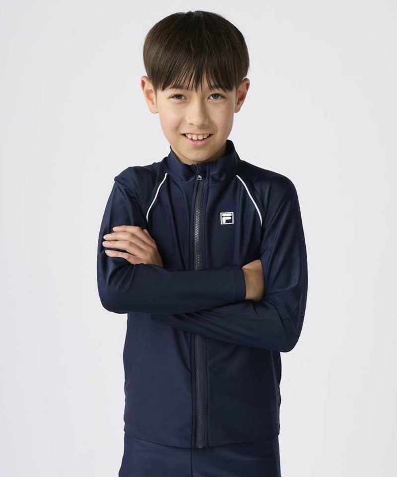 FILAキッズ 長袖フルZIPラッシュガード/ネイビー×ホワイト