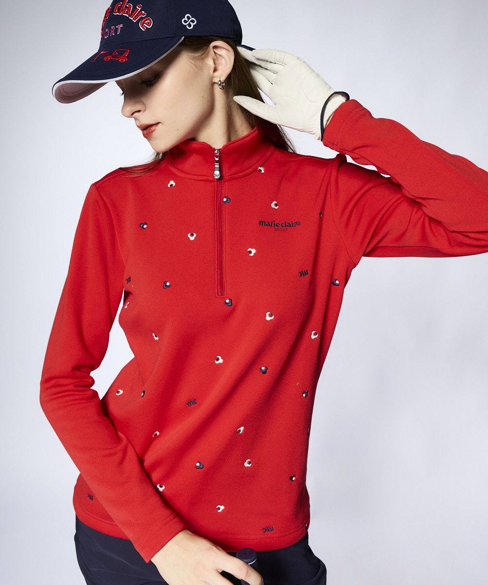 マリクレール レディース 裏シャギーハイネックシャツ ゴルフウェア トップス 長袖 UVカット ハーフジップ ネイビー レッド 赤 送料無料 marie claire 734523 marie claireレディース 裏シャギーハイネックシャツ｜UVカット/保温