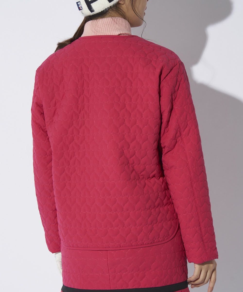 FILA GOLFレディース 中綿ノーカラーブルゾン/キルティング/ハート柄