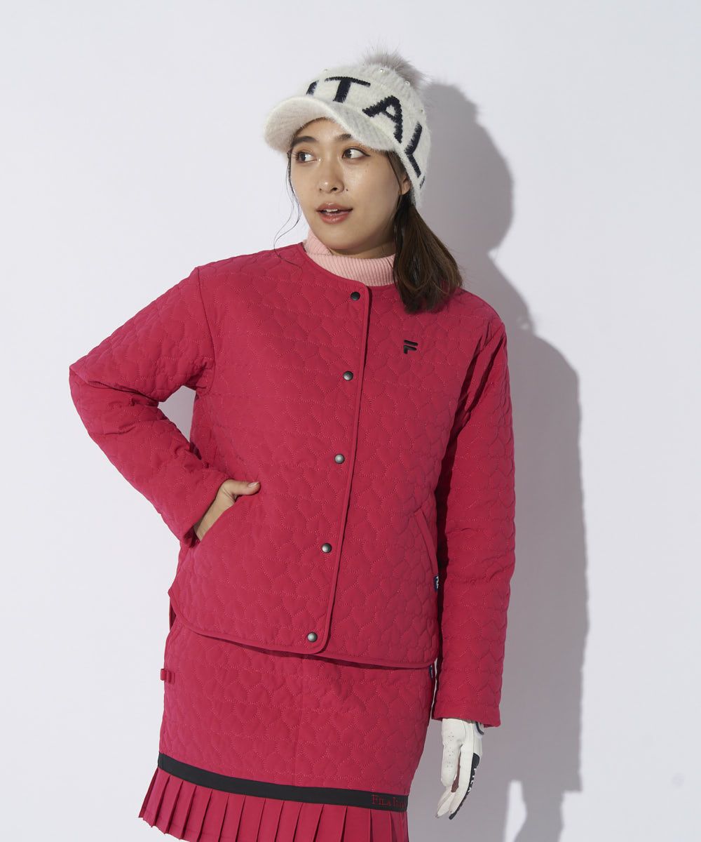 FILA GOLFレディース 中綿ノーカラーブルゾン/キルティング/ハート柄