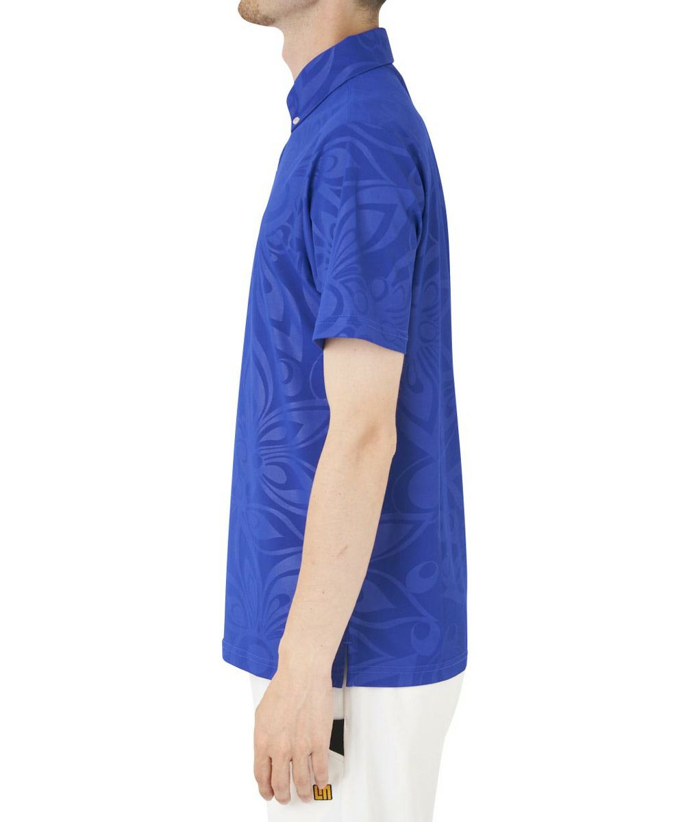 LOUDMOUTHメンズ エンボス半袖ポロシャツ ブルー 吸汗速乾 UV