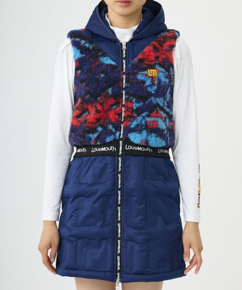 LOUDMOUTHレディース ボア×キルトダウンワンピース ブラック