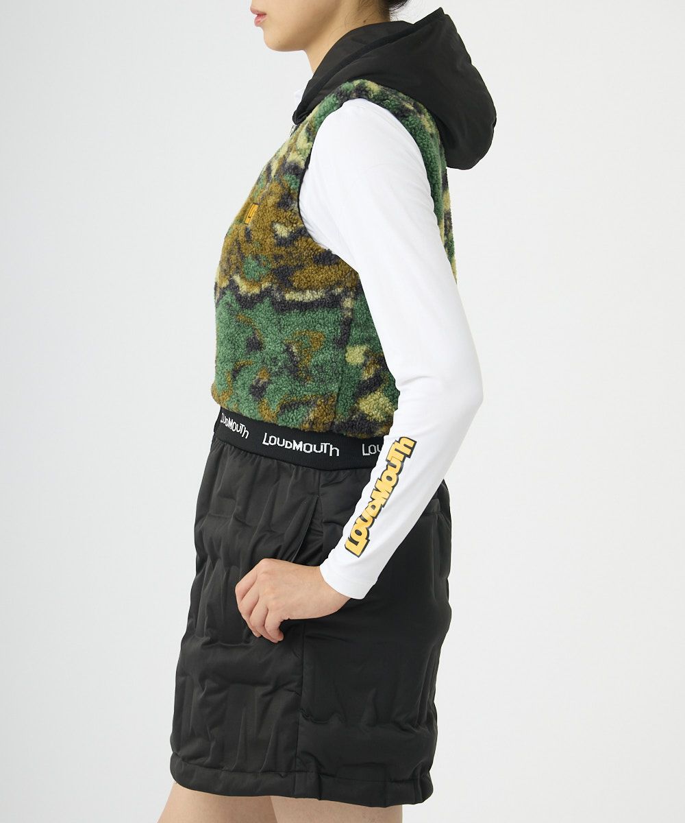 LOUDMOUTHレディース ボア×キルトダウンワンピース ブラック