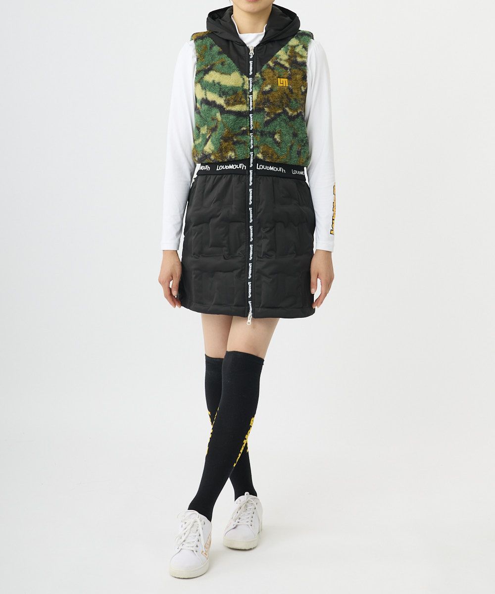 LOUDMOUTHレディース ボア×キルトダウンワンピース ブラック