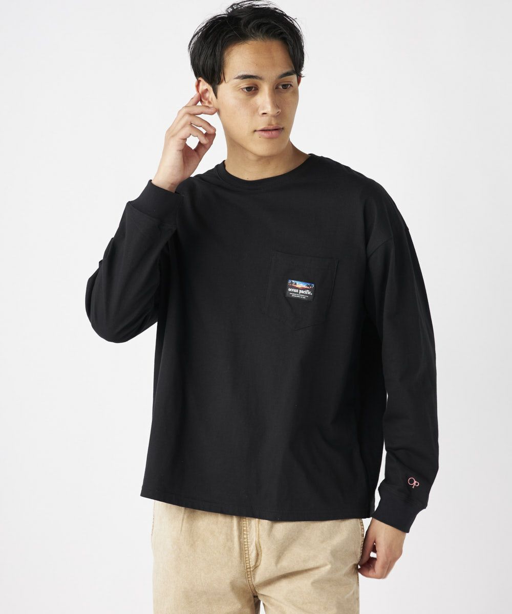 L　80s　オーシャンパシフィック　ロングスリーブTシャツ　メンズ　黒　カナダ製 L 80s オーシャンパシフィック ロングスリーブTシャツ メンズ 黒