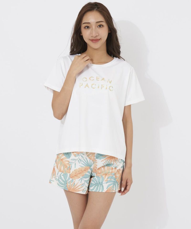 ocean pacific<br>レディース ラッシュTシャツ付き　トロピカルリーフ 4点セット 水着