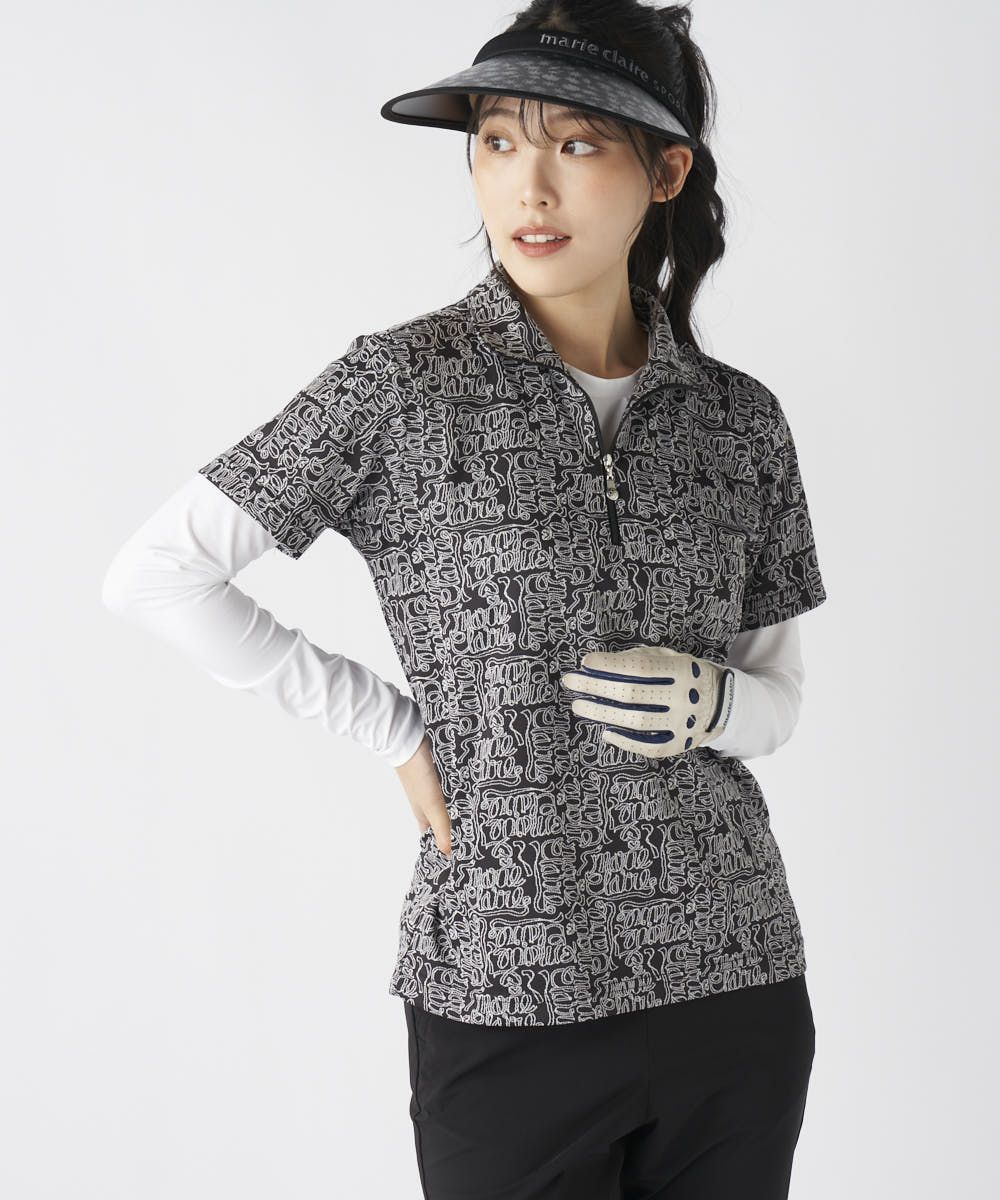 マリクレール レディース リボンロゴ半袖ジップシャツ ゴルフウェア トップス ブラック 黒 グレー ピンク 灰色 送料無料 marie claire 735651 marie claireレディース リボンロゴ半袖ジップシャツ | OCEANweb